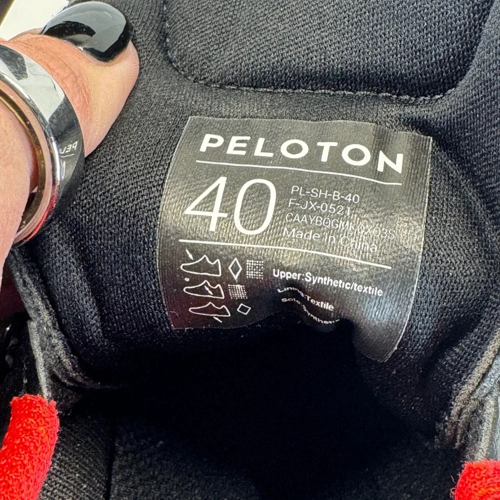 Peloton Cycling Shoes Black Red White Synthetic Indoor Spin Bike Sz 40 Men 7 7.5